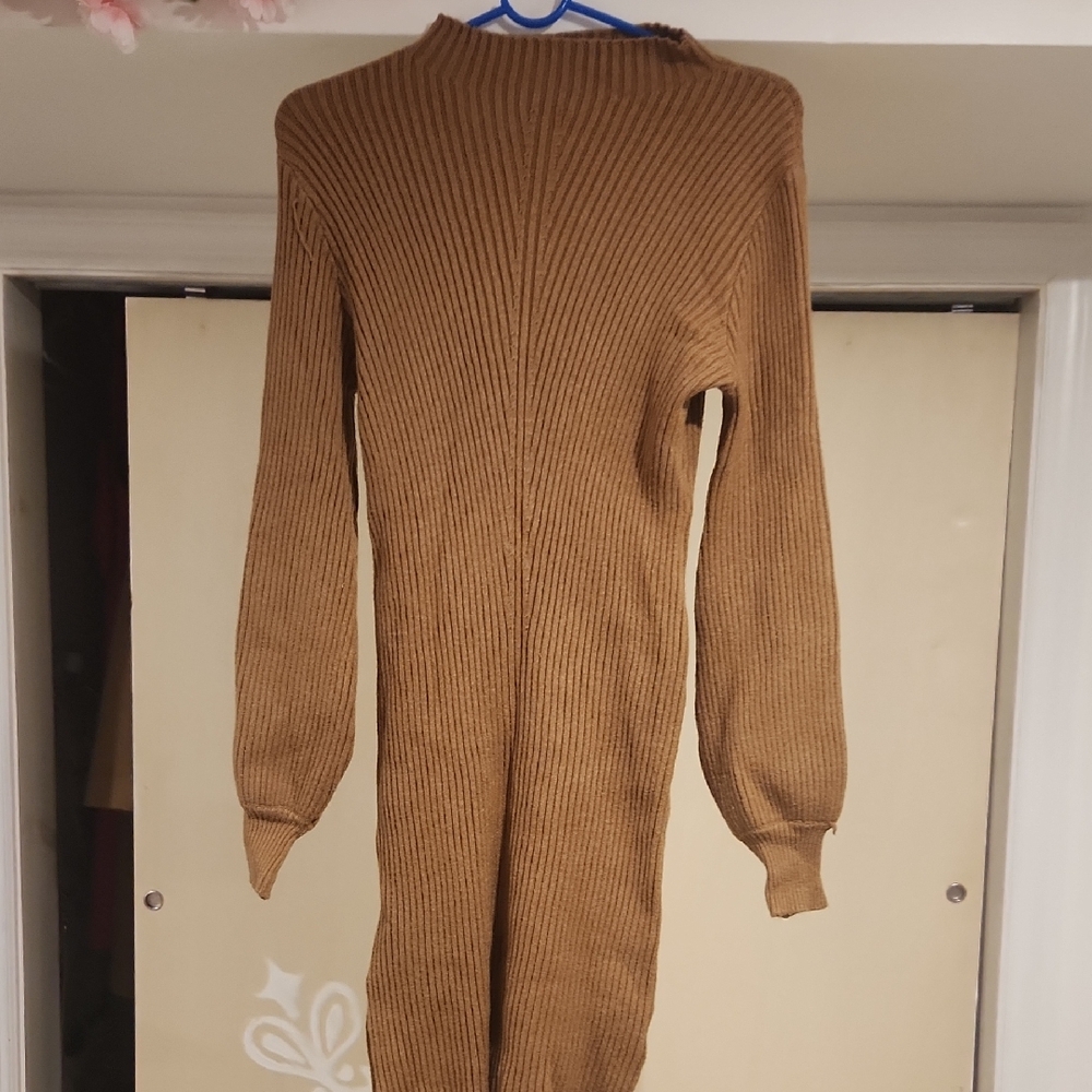 SHEIN Tan Ribbed Turtleneck Sweater